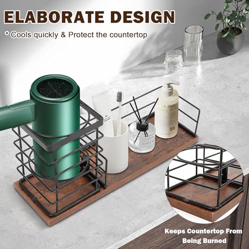 Siyzda Hair Tool Organizer, Movable Hair Dryer Holder, Hair Styling Tools Storage for Vanity, Bath Counter Organizer, Bathroom Trays for Hair Toiletry, Makeup (12" x 3.7" x 5.8", Wood-Black) - Image 3