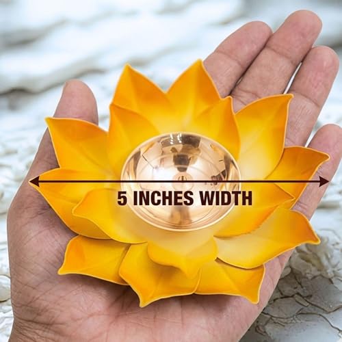 EIN SOF Brass Lotus Flower Diyas for Home Decoration , 5 inches Medium Size Puja Akhand Diya , Decorative Diwali & Christmas Festival Item with Gift Box , Yellow - Image 3