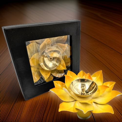 EIN SOF Brass Lotus Flower Diyas for Home Decoration , 5 inches Medium Size Puja Akhand Diya , Decorative Diwali & Christmas Festival Item with Gift Box , Yellow - Image 5