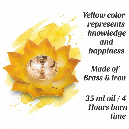 EIN SOF Brass Lotus Flower Diyas for Home Decoration , 5 inches Medium Size Puja Akhand Diya , Decorative Diwali & Christmas Festival Item with Gift Box , Yellow - Image 4