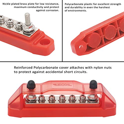 Recoil BBS25P Bus Bar 2 x M5 Studs and 5 Screw Terminals Power Distribution Block with Ring Terminals Pair Red & Black - Image 5