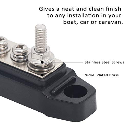 Recoil BBS25P Bus Bar 2 x M5 Studs and 5 Screw Terminals Power Distribution Block with Ring Terminals Pair Red & Black - Image 2