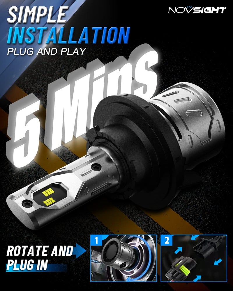 NOVSIGHT H13/9008 Bulbs Upgraded, 400% Brightness H13 Fog Bulbs, Quick Installation 9008, Pack of 2 - Image 5