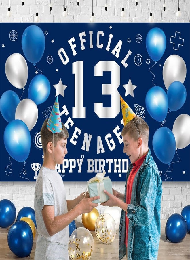 GOLDCROW Happy 13th Birthday Decorations Large Official Teenager Backdrop Banner for Boys Girls Navy Blue White 13 Year Old Birthday Party Photo Props Decor - Image 3