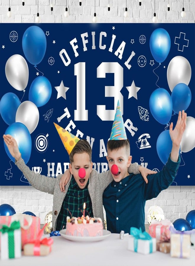 GOLDCROW Happy 13th Birthday Decorations Large Official Teenager Backdrop Banner for Boys Girls Navy Blue White 13 Year Old Birthday Party Photo Props Decor - Image 2