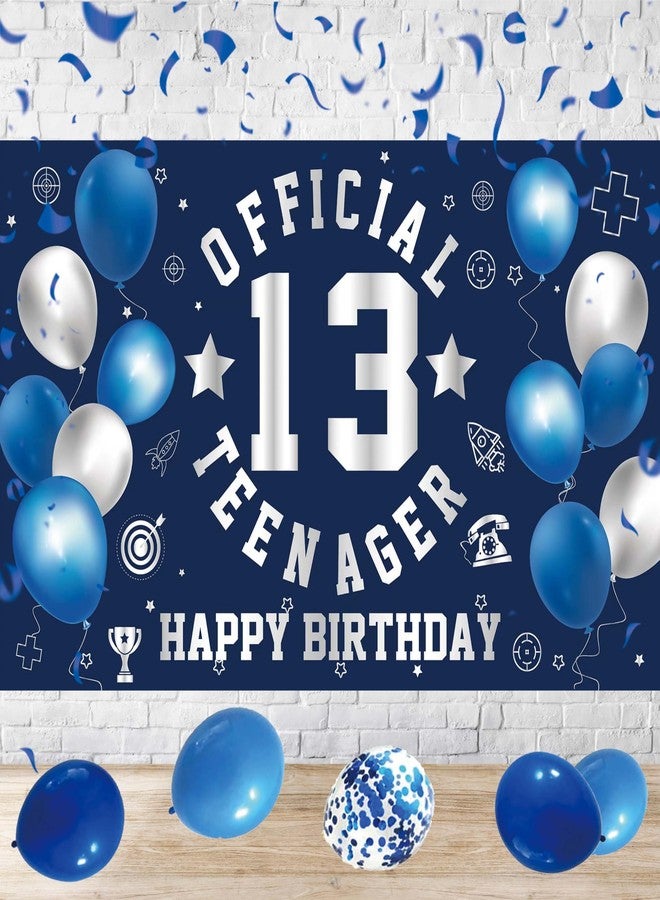 GOLDCROW Happy 13th Birthday Decorations Large Official Teenager Backdrop Banner for Boys Girls Navy Blue White 13 Year Old Birthday Party Photo Props Decor - Image 1