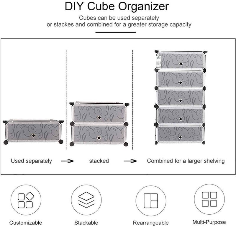 Zemic منظم خزانة ملابس محمول متعدد الاستخدامات من زيميك قابل للطي وقابل للانهيار DIY من البلاستيك لخزانة الملابس للملابس 5 رفوف بلاستيكية سوداء عبوة من 1 - Image 3