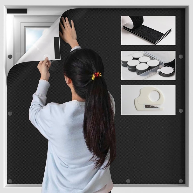 BKSAI 100% Blackout Curtains for Bedroom, Magnetic Portable Blackout Shades for Travel, Black Out Window Cover No Drill Cuttable for Bedroom, Nursery, Media Room, RV, 39x57 inch - Image 1
