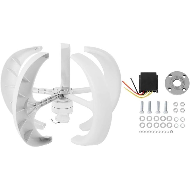 Wind Turbine Generator Set, 600W DC12V Wind Turbine Lantern Vertical Wind Generator Kit Electricity Producer Equipment, Low Noise/Waterproof/Sand White - Image 1