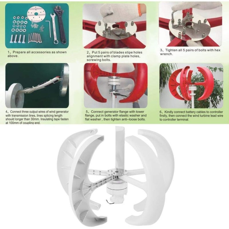 Wind Turbine Generator Set, 600W DC12V Wind Turbine Lantern Vertical Wind Generator Kit Electricity Producer Equipment, Low Noise/Waterproof/Sand White - Image 2