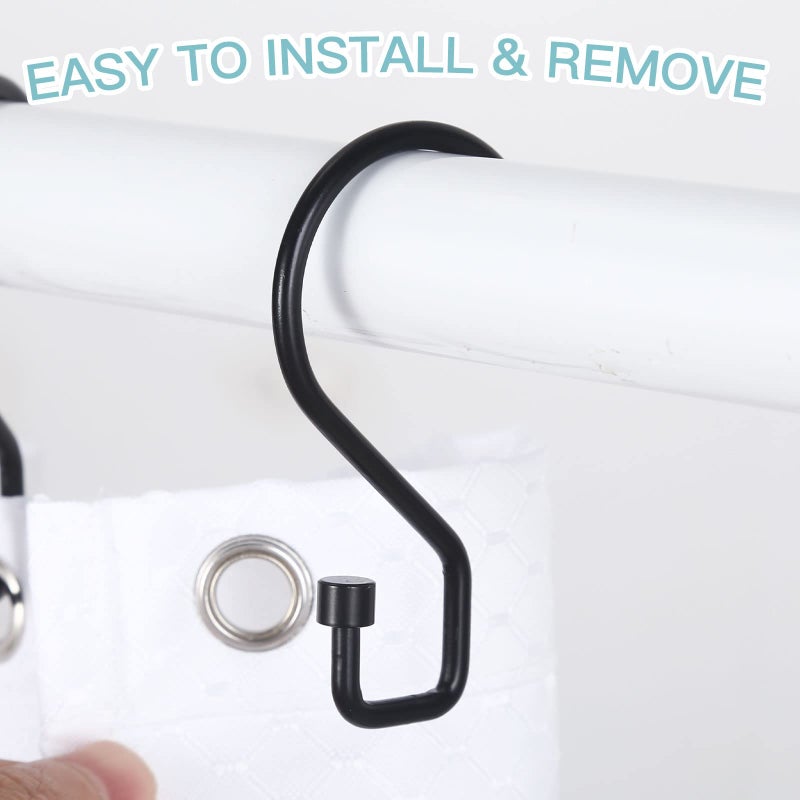 Goowin Shower Curtain Hooks, 12 Pcs S Shape Shower Curtain Rings, Rustproof Black Shower Curtain Rings, Multi-Functional Shower Hooks for Shower Curtain, Kitchen Utensils, Clothing, Towels, Black - Image 5