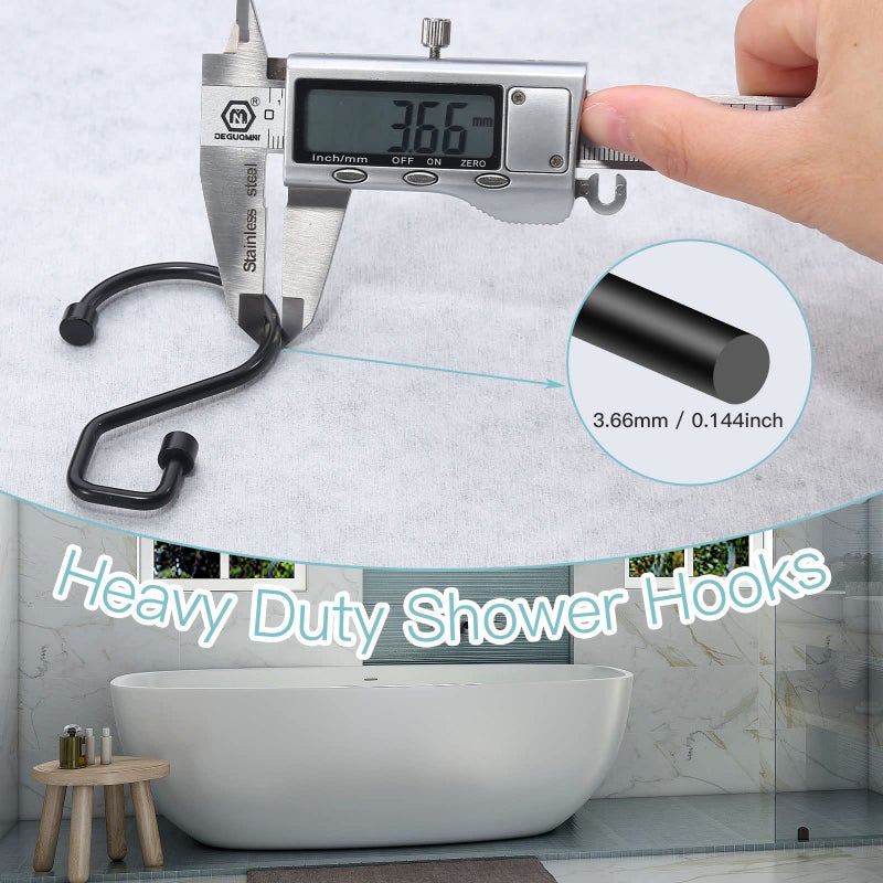 Goowin Shower Curtain Hooks, 12 Pcs S Shape Shower Curtain Rings, Rustproof Black Shower Curtain Rings, Multi-Functional Shower Hooks for Shower Curtain, Kitchen Utensils, Clothing, Towels, Black - Image 4