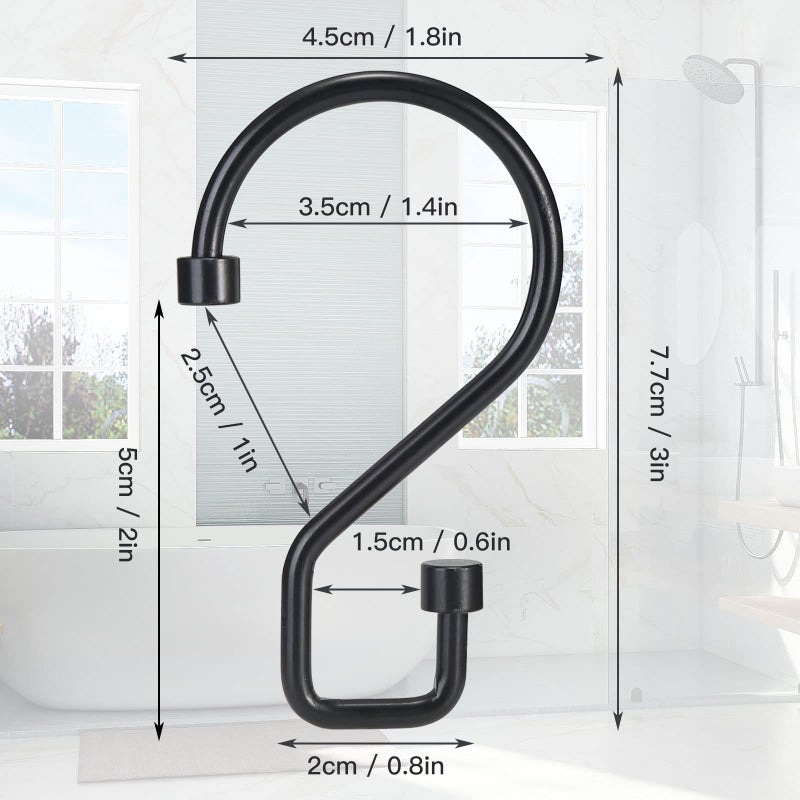 Goowin Shower Curtain Hooks, 12 Pcs S Shape Shower Curtain Rings, Rustproof Black Shower Curtain Rings, Multi-Functional Shower Hooks for Shower Curtain, Kitchen Utensils, Clothing, Towels, Black - Image 3