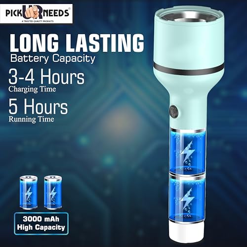 Pick Ur Needs Rechargeable Emergency Search LED Torch with 4 Mode Light Type C Fast Charging (Sky Blue) - Image 2