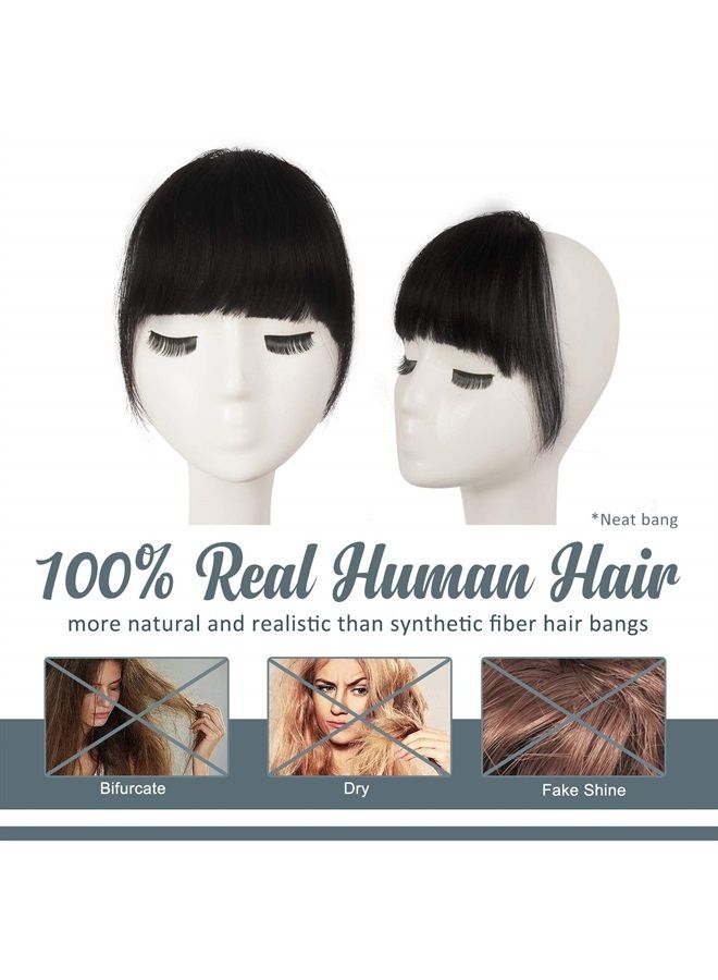 BARSDAR Clip in Bangs, BARSDAR 100% Human Hair Bangs Extensions French Bangs Neat Bangs with Temples Clip on Fringe Bangs Real Hair for Women Natural Color Washable/Dyeable(Neat-Natural Black)