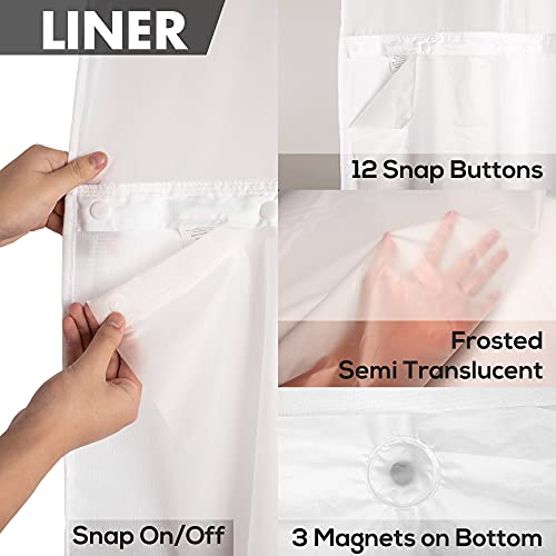 River Dream Waterproof PEVA Snap-in Shower Curtain Liner Replacement: No Hook Shower Curtain Liner Removable to Attach and Snap On/Off, Frost, 70x54 - Image 2