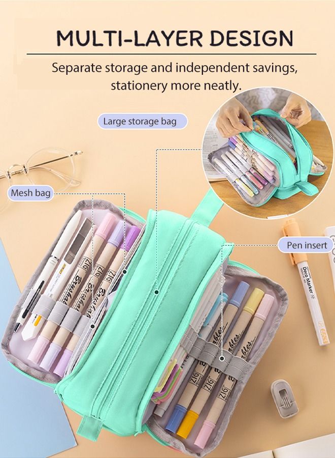 ANGOO Big Capacity Pencil Case Canvas High Large Storage Pouch Marker Pen Case Simple Stationery Bag School College Office Organizer for Teens Girls Adults Student - Image 2
