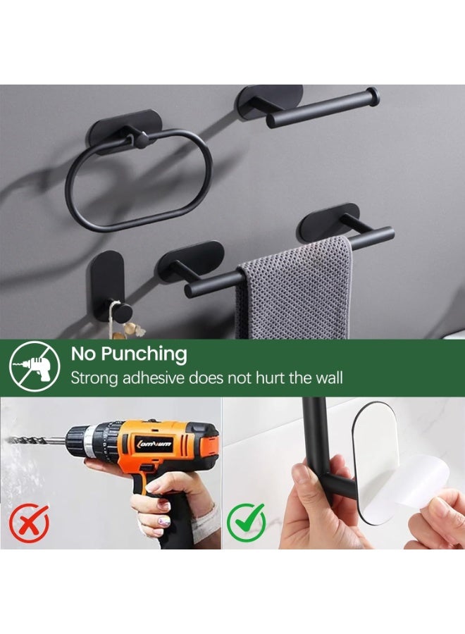 4-Pieces Matte Black Bathroom Hardware Set , Includes Adhesive Toilet Paper Holder, Adhesive Hand Towel Bar, Adhesive Robe Towel Hook ，Bathroom Accessories Kit - Image 3