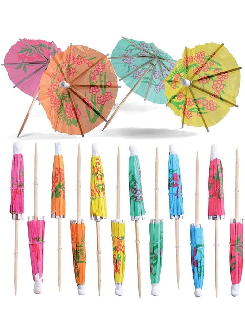 كابتن تيك Drink Paper Umbrellas, Fruits Dessert Toothpicks Tropical Color Cupcake Topper for Tropical Summer Pool Wedding Beach Baby Birthday Party Decoration Supplies (140 Pcs) - Image 1