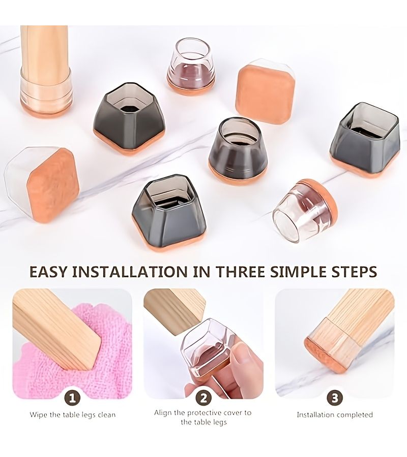 8pcs Felt Chair Leg Floor Protectors for Hardwood Floors Rubber Caps - Image 4