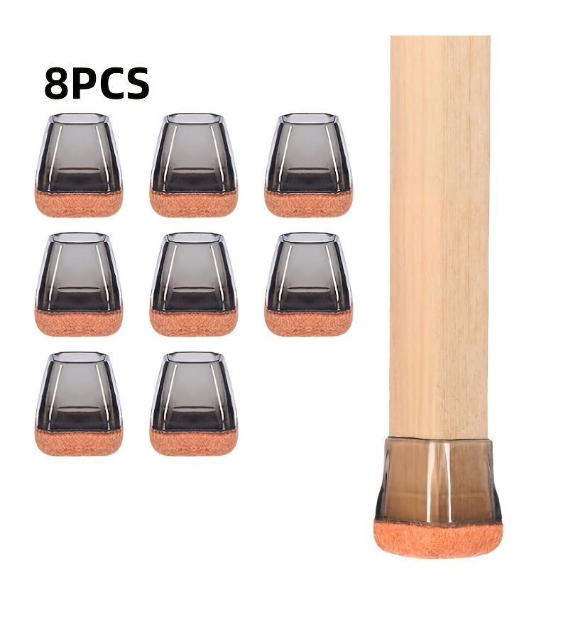 8pcs Felt Chair Leg Floor Protectors for Hardwood Floors Rubber Caps - Image 1
