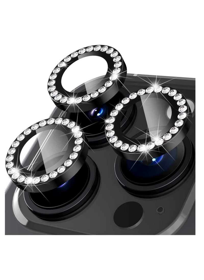 Raxoom for iPhone 14 Pro 6.1 inch /14 Pro Max 6.7 inch Camera Lens Protector, Set with Diamonds Bling Camera Cover Tempered Glass for iPhone 14 Pro Max /14 Pro [Perfectly Fit] - Diamond Black - Image 1