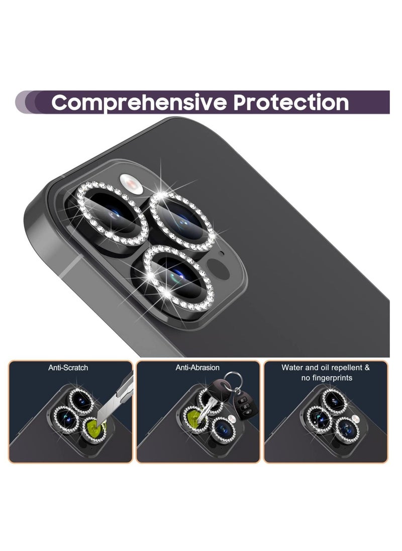 Raxoom for iPhone 14 Pro 6.1 inch /14 Pro Max 6.7 inch Camera Lens Protector, Set with Diamonds Bling Camera Cover Tempered Glass for iPhone 14 Pro Max /14 Pro [Perfectly Fit] - Diamond Black - Image 4