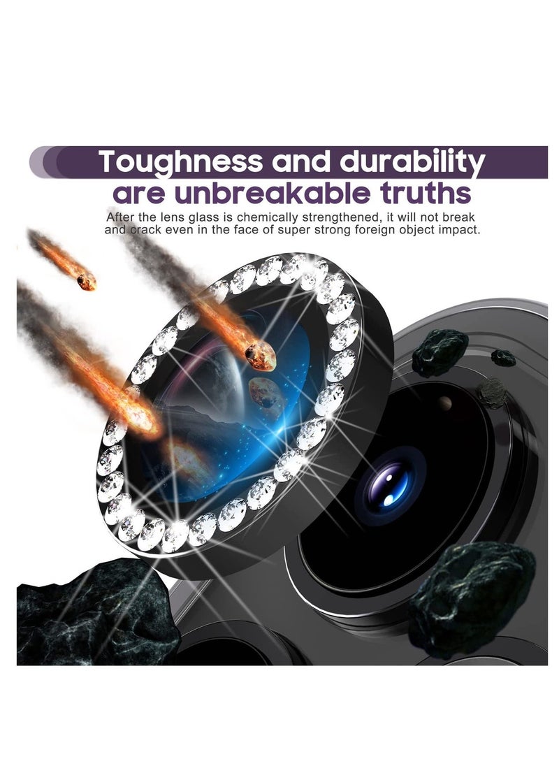 Raxoom for iPhone 14 Pro 6.1 inch /14 Pro Max 6.7 inch Camera Lens Protector, Set with Diamonds Bling Camera Cover Tempered Glass for iPhone 14 Pro Max /14 Pro [Perfectly Fit] - Diamond Black - Image 3