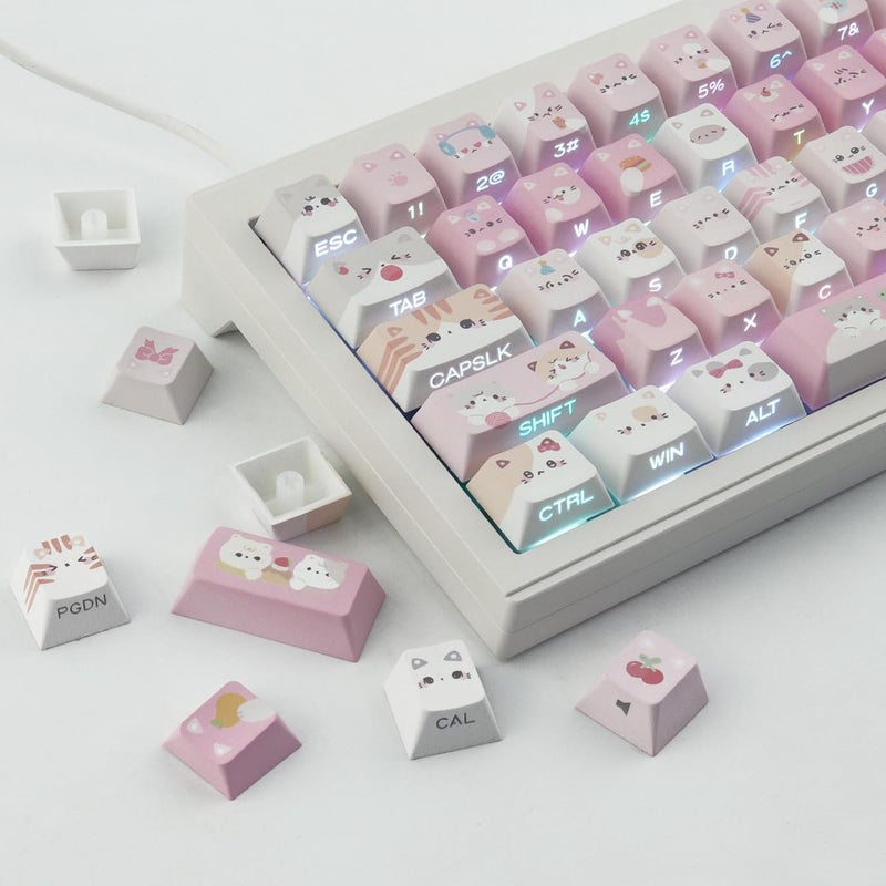 TYRIXKI PBT Keycaps - Side Printed Keycap Set,136 Keys Shine Through Meow Meow Squad Custom Cat Keycaps, Cherry Profile Keyboard Keycaps for Cherry MX Switches Mechanical Keyboards - Image 3