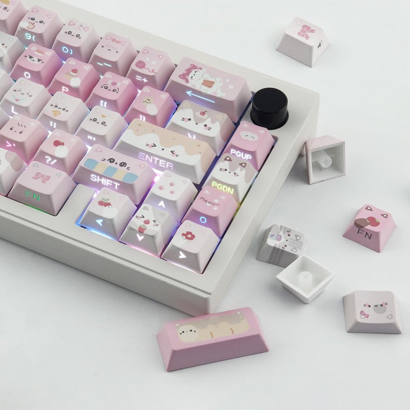 TYRIXKI PBT Keycaps - Side Printed Keycap Set,136 Keys Shine Through Meow Meow Squad Custom Cat Keycaps, Cherry Profile Keyboard Keycaps for Cherry MX Switches Mechanical Keyboards - Image 2