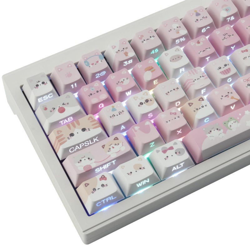 TYRIXKI PBT Keycaps - Side Printed Keycap Set,136 Keys Shine Through Meow Meow Squad Custom Cat Keycaps, Cherry Profile Keyboard Keycaps for Cherry MX Switches Mechanical Keyboards - Image 1