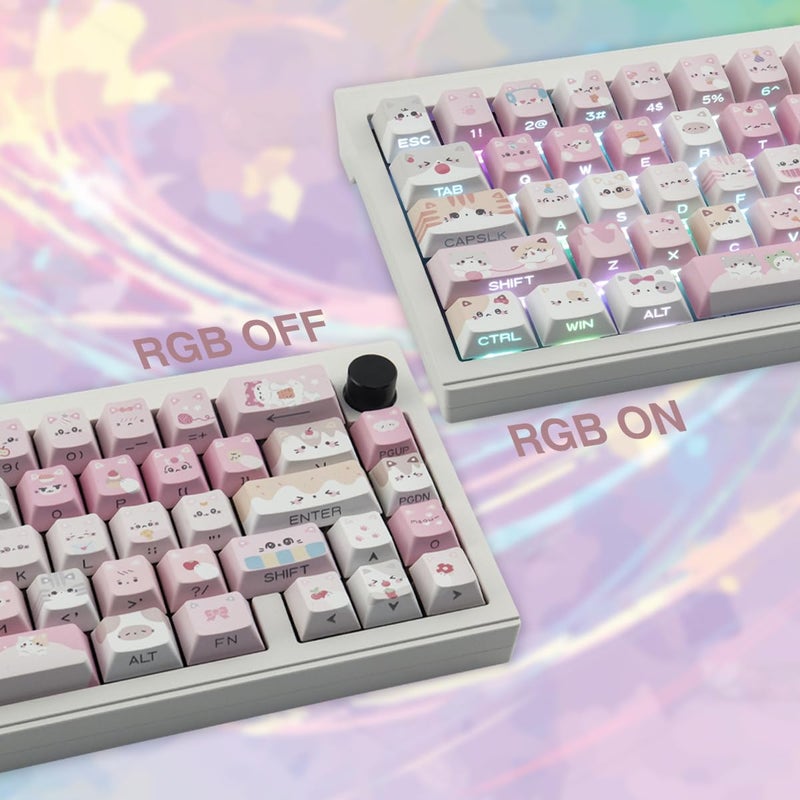 TYRIXKI PBT Keycaps - Side Printed Keycap Set,136 Keys Shine Through Meow Meow Squad Custom Cat Keycaps, Cherry Profile Keyboard Keycaps for Cherry MX Switches Mechanical Keyboards - Image 5