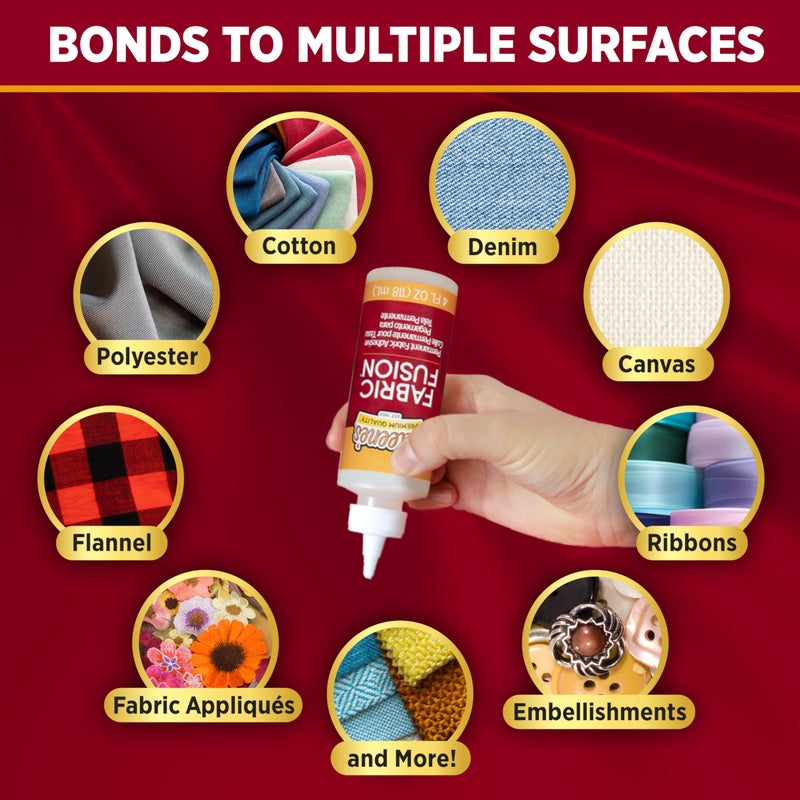 Aleene's Fabric Fusion Glue 4 oz, Nontoxic, Permanent and Washable Adhesive, Dries Flexible, Strong Bond on All Fabrics, Patches, Clothing, Denim, Polyester, Cotton, Felt, Flannel Materials - Image 4