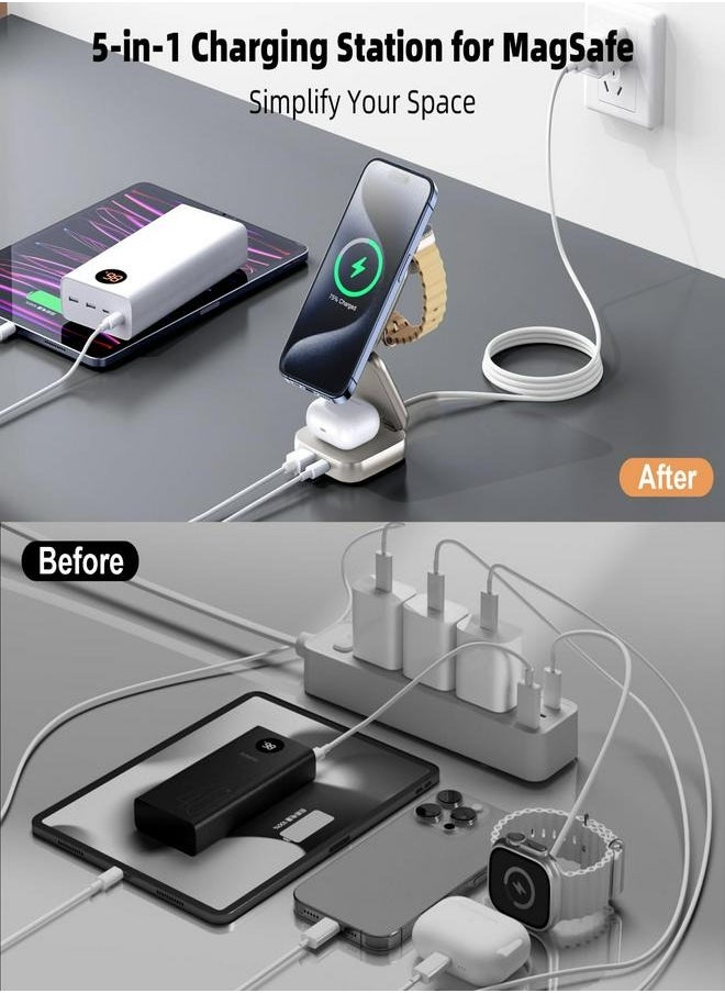 AC ISLAND - 5 in 1 Wireless Charging Station, Foldable Mag-Safe Charger Stand, Travel Wireless Charger for iPhone 16/15/14/13/12 Series, Apple Watch S1-10/Ultra 2, for Airpods 4/3/2/Pro (Titanium) - Image 1