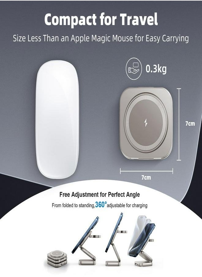 AC ISLAND - 5 in 1 Wireless Charging Station, Foldable Mag-Safe Charger Stand, Travel Wireless Charger for iPhone 16/15/14/13/12 Series, Apple Watch S1-10/Ultra 2, for Airpods 4/3/2/Pro (Titanium) - Image 1