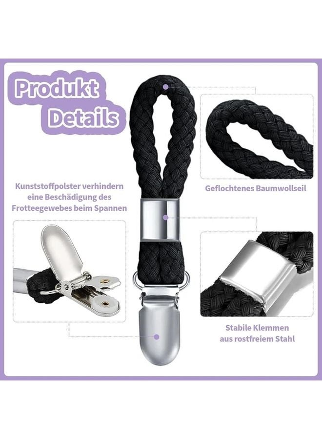 6 قطع مشابك سوداء للمناشف بحبل طويل وخطافات معدنية بدون كهرباء - Image 4