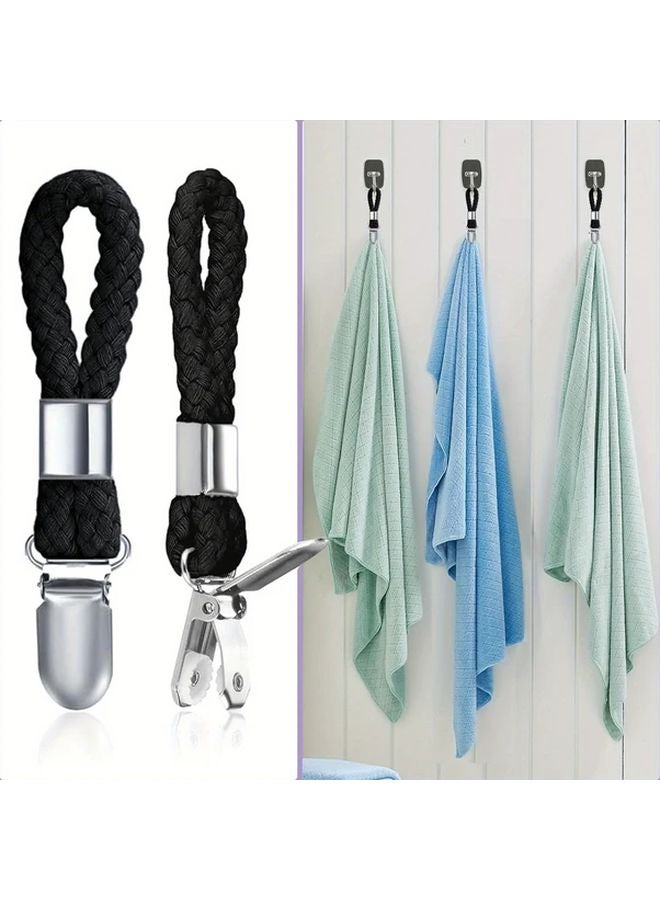 6 قطع مشابك سوداء للمناشف بحبل طويل وخطافات معدنية بدون كهرباء - Image 5