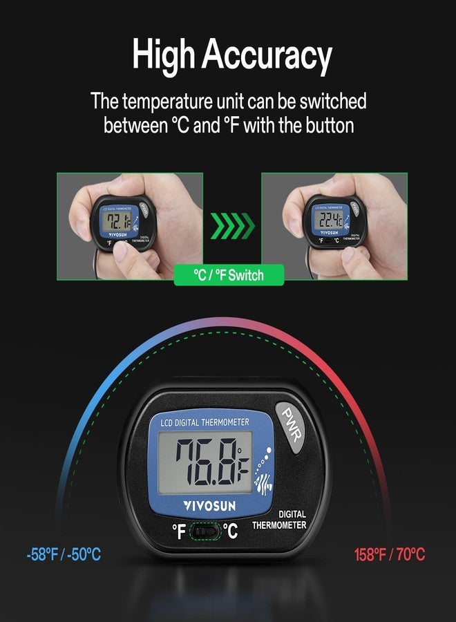 VIVOSUN 2-Pack LCD Digital Aquarium Thermometer Fish Tank Water Terrarium Temperature with Suction Cup for Turtle - Image 3