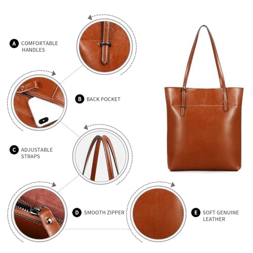 Kattee Vintage Genuine Leather Tote Shoulder Handbag for Woman with Adjustable Handles (Light Brown) - Image 5