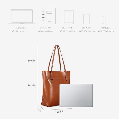 Kattee Vintage Genuine Leather Tote Shoulder Handbag for Woman with Adjustable Handles (Light Brown) - Image 3
