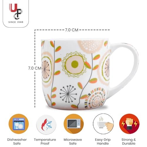 UPC U.P.C. Cup Set of 6 for Tea, Ceramic Tea Cups Set of 6, Microwave Safe Cup, Dishwasher Safe Cups, Bone-Ash Free Coffee Cup-150ml. - Image 5