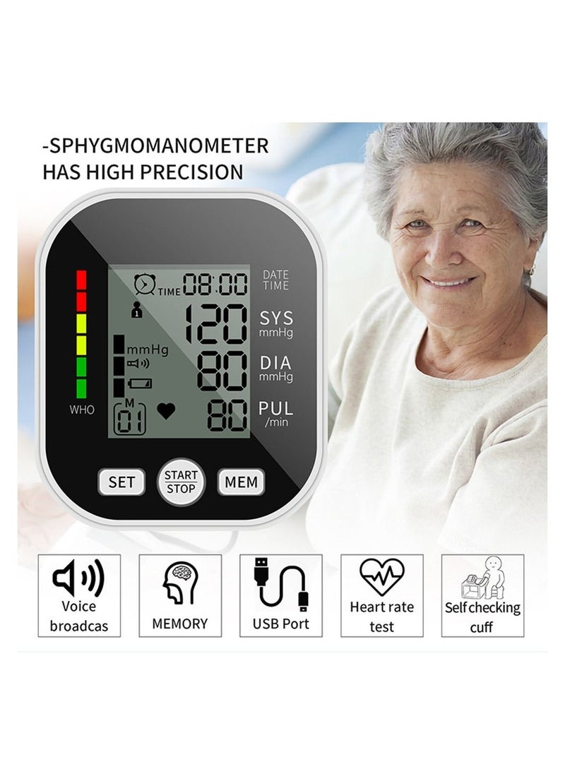 Blood Pressure Monitor LCD Display Large Screen Fully Automatic Accurate Readings Adjustable Bp Cuff Upper Arm Blood Pressure Machine Voice Prompt Irregular Heartbeat Detection Clear Display