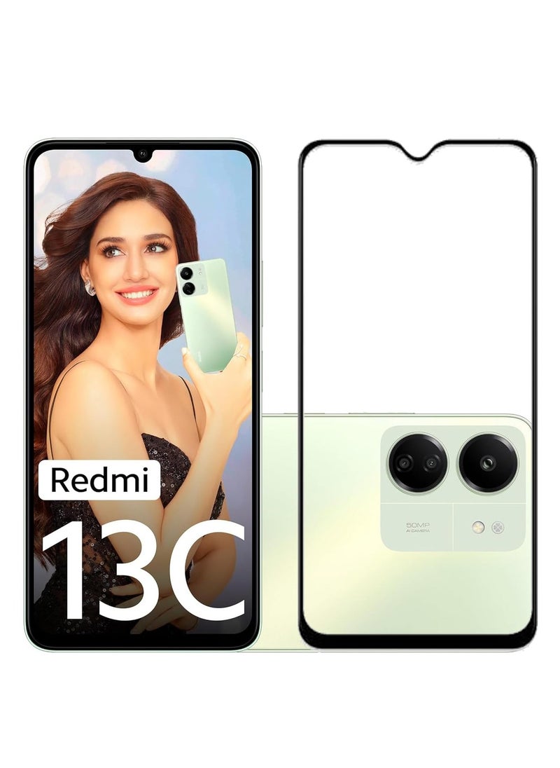واقي شاشة لهاتف Xiaomi Redmi 13C من الزجاج المقسى، لاصق كامل من الحافة إلى الحافة، زجاج مضاد للكسر، صلابة 9H، مقاوم للخدش