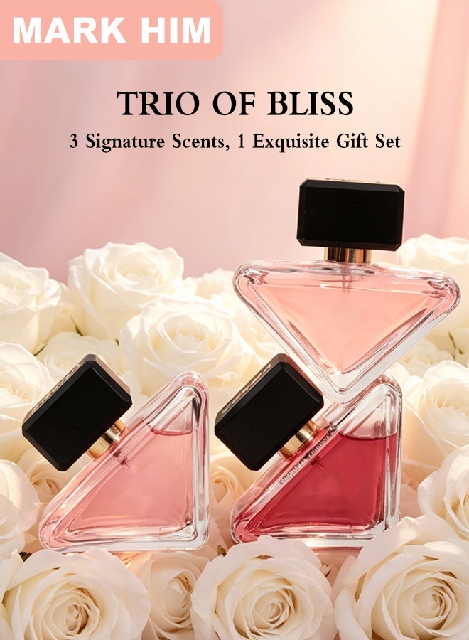 MARK HIM 3PCS Women’s Eau de Parfum Gift Set, 3x40ml Long-Lasting Floral Fruity Perfume Trio, Modern Triangle-Shaped Perfume Bottles with Luxury Gift Box, Fresh Elegant Fragrance Kit for Women - Image 2