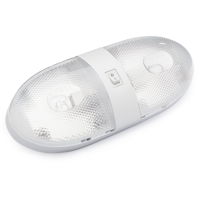 Lumitronics RV Double Ceiling Dome Light, Interior Lighting for Camper Trailer - On/Off Switch, Removable Lenses