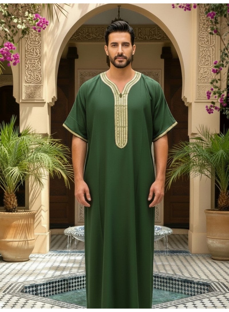 Men's Shirt, Nightgown, Moroccan Robe, Comfortable Men's Gifts Luxury Men's House Robe for Comfort Moroccan Shirt, Men's Summer Shirt, Short Sleeve Shirt, Men's Robe Comfortable Men's Gifts - Image 1