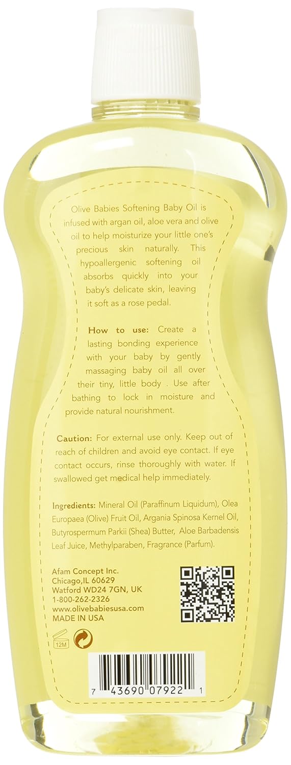 Olive Babies زيت الأطفال متعدد الاستخدامات مع زيت الأركان وزيت الألوة فيرا وزيت الزيتون 12 أونصة حل مهدئ مضاد للحساسية لجميع أنواع البشرة جيد للرجال والنساء والأطفال - Image 2