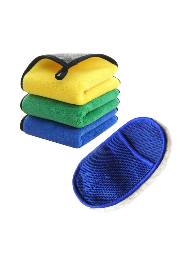 مجموعة مناشف تنظيف السيارات من الألياف الدقيقة، 3 مناشف مع إسفنجة غسيل واحدة - Image 1