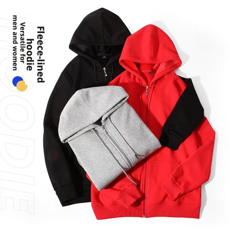 Men's Zip-Up Sweatshirt with Fleece Lining, Loose Fit - Image 1