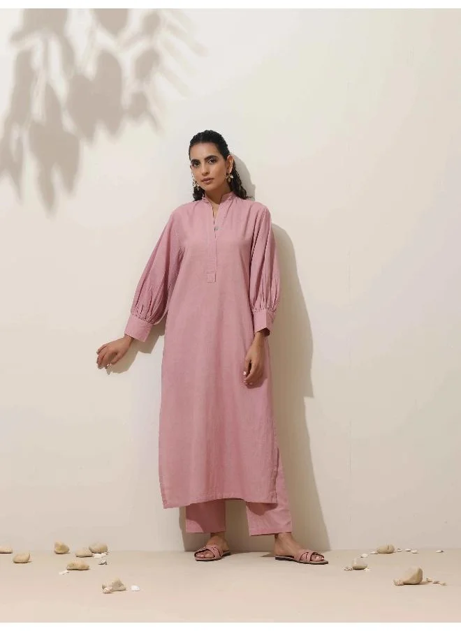 ترو برونز trueBrowns Lilac Cotton Kurta Pant Set